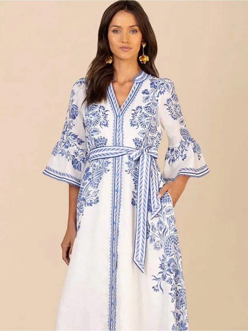 Hale Bob Maxwell Linen Maxi Dress NWT XS